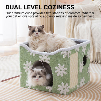 Cat Bed Foldable Double Layer Upper Lower Pet House Sleeping Nest Cushion