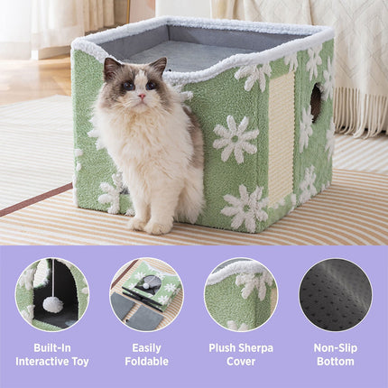 Cat Bed Foldable Double Layer Upper Lower Pet House Sleeping Nest Cushion
