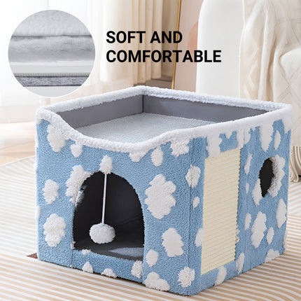 Cat Bed Foldable Double Layer Upper Lower Pet House Sleeping Nest Cushion