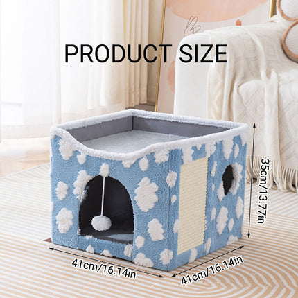 Cat Bed Foldable Double Layer Upper Lower Pet House Sleeping Nest Cushion
