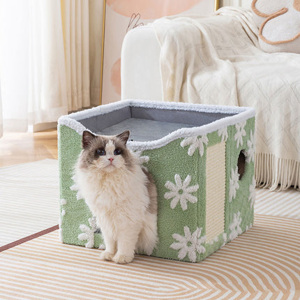 Cat Bed Foldable Double Layer Upper Lower Pet House Sleeping Nest Cushion
