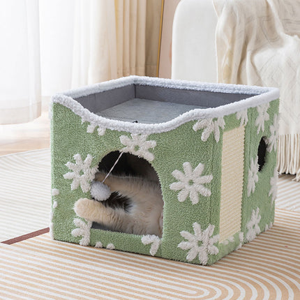 Cat Bed Foldable Double Layer Upper Lower Pet House Sleeping Nest Cushion