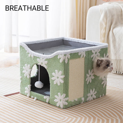 Cat Bed Foldable Double Layer Upper Lower Pet House Sleeping Nest Cushion