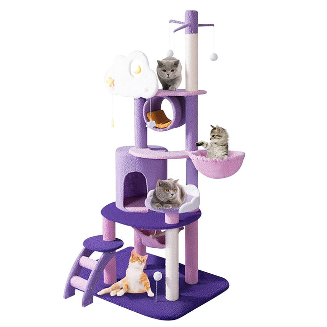 Purple Fantasy Cat Tree with Climbing Frame Multi Level Scratching Tower