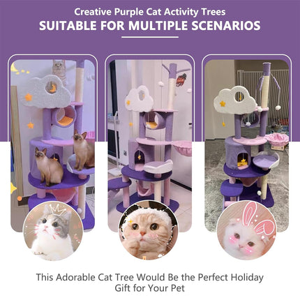 Purple Fantasy Cat Tree with Climbing Frame Multi Level Scratching Tower