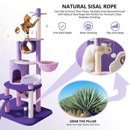 Purple Fantasy Cat Tree with Climbing Frame Multi Level Scratching Tower