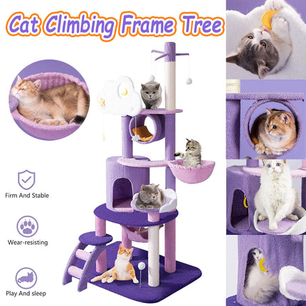 Purple Fantasy Cat Tree with Climbing Frame Multi Level Scratching Tower