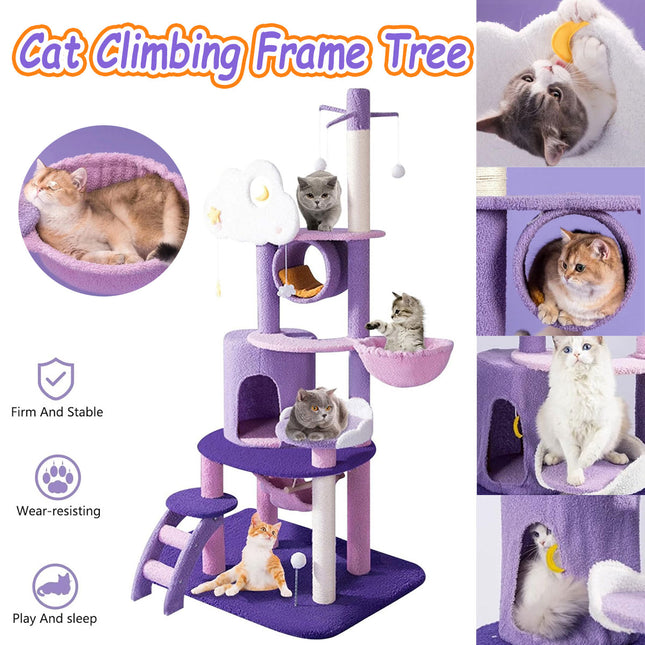 Purple Fantasy Cat Tree with Climbing Frame Multi Level Scratching Tower