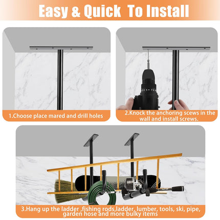 Metal T-Type Ceiling Hook Shelf Bracket Fishing Rod Kayak Hanger Storage Hooks