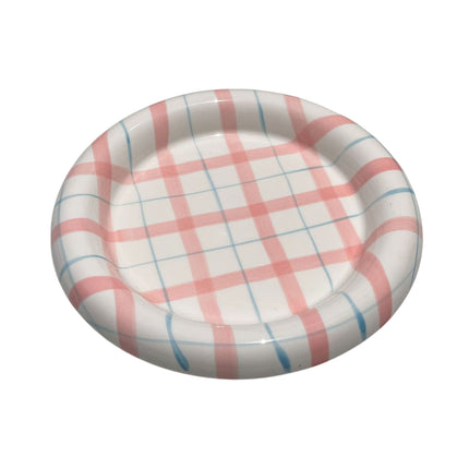 20cm Ceramic Cat Food Bowl Korean Plaid Wide Shallow Whisker Friendly Dish