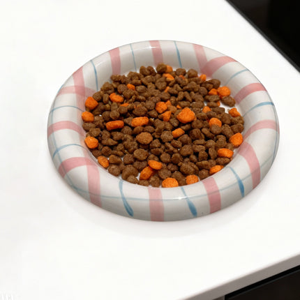 20cm Ceramic Cat Food Bowl Korean Plaid Wide Shallow Whisker Friendly Dish