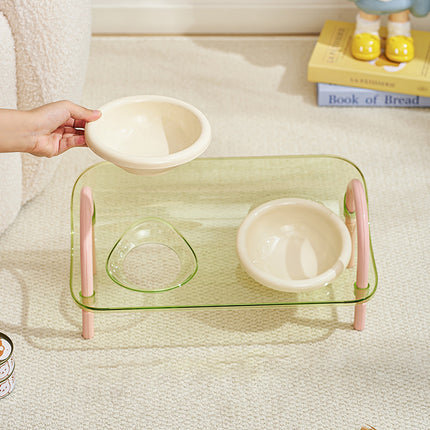 Ceramic Pet Double Bowls Stand Feeder Adjustable Height for Cat Dog Daily Use