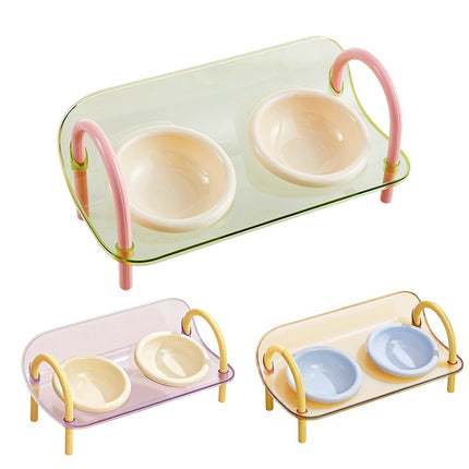 Ceramic Pet Double Bowls Stand Feeder Adjustable Height for Cat Dog Daily Use