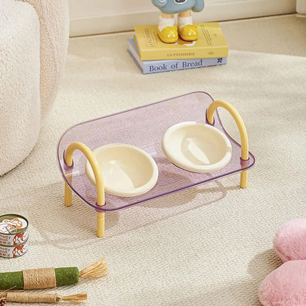 Ceramic Pet Double Bowls Stand Feeder Adjustable Height for Cat Dog Daily Use