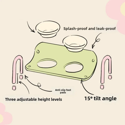Ceramic Pet Double Bowls Stand Feeder Adjustable Height for Cat Dog Daily Use