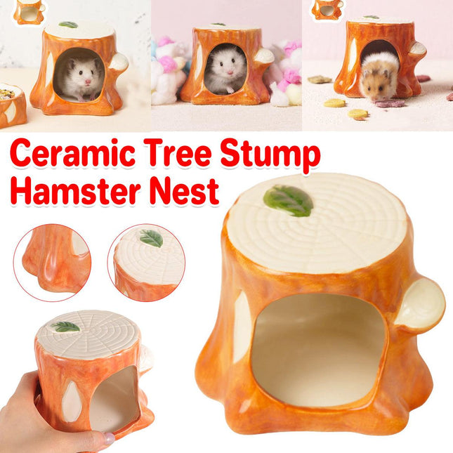 Ceramic Hamster Nest Hut House Stump Bed Pet Small Animal Habitat Cage Accessory
