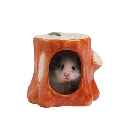 Ceramic Hamster Nest Hut House Stump Bed Pet Small Animal Habitat Cage Accessory