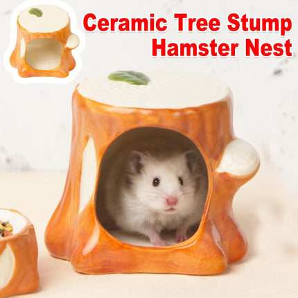 Ceramic Hamster Nest Hut House Stump Bed Pet Small Animal Habitat Cage Accessory