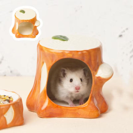 Ceramic Hamster Nest Hut House Stump Bed Pet Small Animal Habitat Cage Accessory
