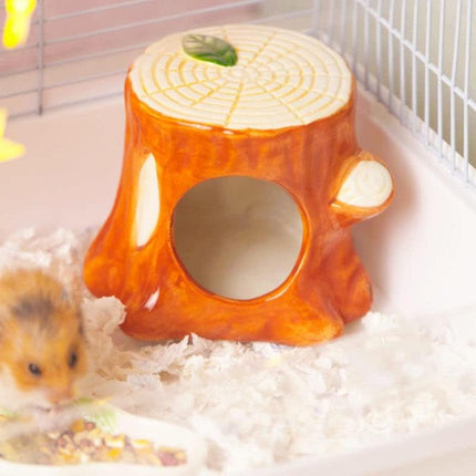 Ceramic Hamster Nest Hut House Stump Bed Pet Small Animal Habitat Cage Accessory