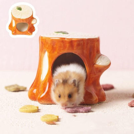 Ceramic Hamster Nest Hut House Stump Bed Pet Small Animal Habitat Cage Accessory