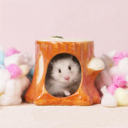 Ceramic Hamster Nest Hut House Stump Bed Pet Small Animal Habitat Cage Accessory