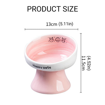 Tall Raised Ceramic Pet Bowl for Cats and Small Dogs in Blue or Pink