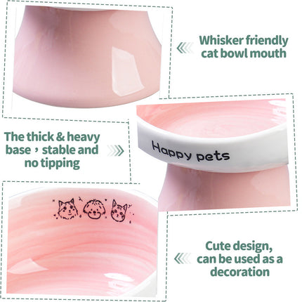 Tall Raised Ceramic Pet Bowl for Cats and Small Dogs in Blue or Pink