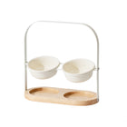Ceramic UFO Cat Bowl Double-Bowls Adjustable Height Oak Pallet Easy to Clean