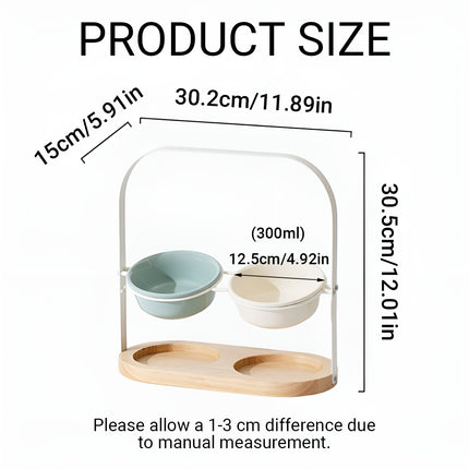 Ceramic UFO Cat Bowl Double-Bowls Adjustable Height Oak Pallet Easy to Clean