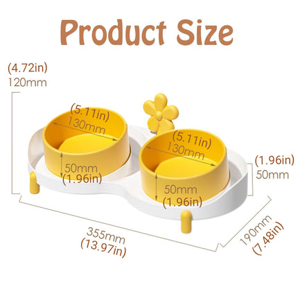 Dual Bowl Anti Tip Slanted Cat Food Bowl Pet Feeder Non Slip Stable Easy Clean
