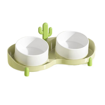 Dual Bowl Anti Tip Slanted Cat Food Bowl Pet Feeder Non Slip Stable Easy Clean