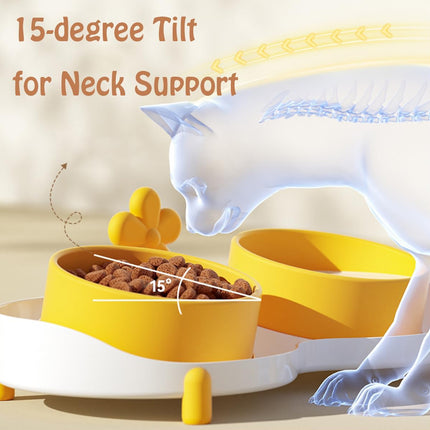 Dual Bowl Anti Tip Slanted Cat Food Bowl Pet Feeder Non Slip Stable Easy Clean