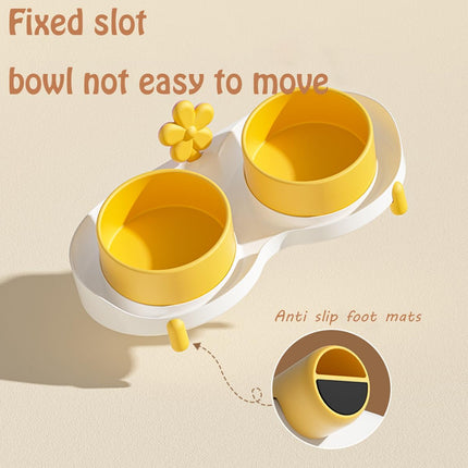 Dual Bowl Anti Tip Slanted Cat Food Bowl Pet Feeder Non Slip Stable Easy Clean