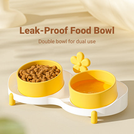 Dual Bowl Anti Tip Slanted Cat Food Bowl Pet Feeder Non Slip Stable Easy Clean
