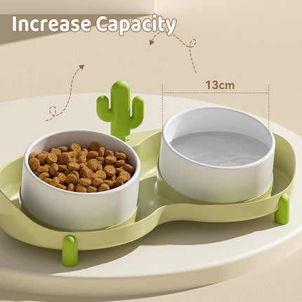 Dual Bowl Anti Tip Slanted Cat Food Bowl Pet Feeder Non Slip Stable Easy Clean