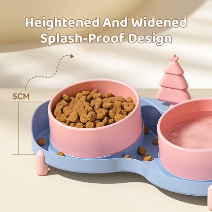 Dual Bowl Anti Tip Slanted Cat Food Bowl Pet Feeder Non Slip Stable Easy Clean