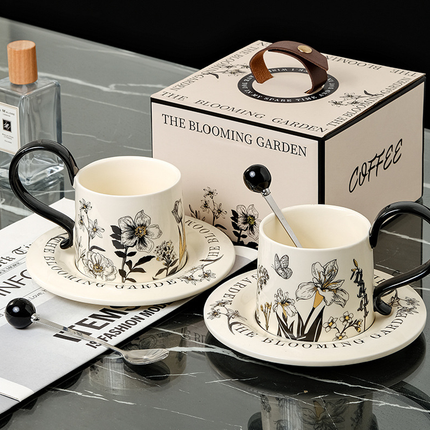 Vintage Ceramic Coffee Cup and Saucer Set Elegant Luxury Mug Gift Home Use