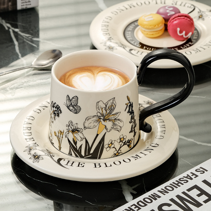 Vintage Ceramic Coffee Cup and Saucer Set Elegant Luxury Mug Gift Home Use