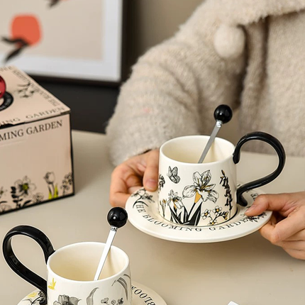 Vintage Ceramic Coffee Cup and Saucer Set Elegant Luxury Mug Gift Home Use