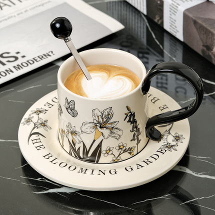 Vintage Ceramic Coffee Cup and Saucer Set Elegant Luxury Mug Gift Home Use