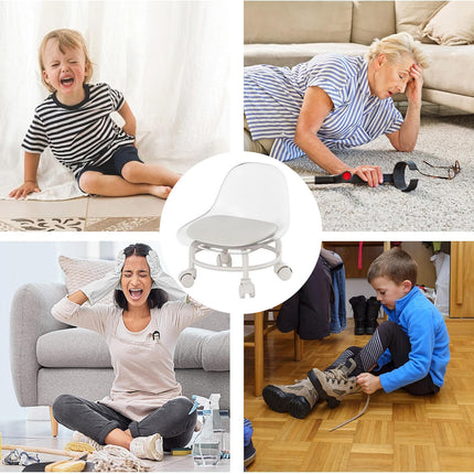 Stool with Universal Wheels Pulley Short Stool with Backrest Comfortable Seat