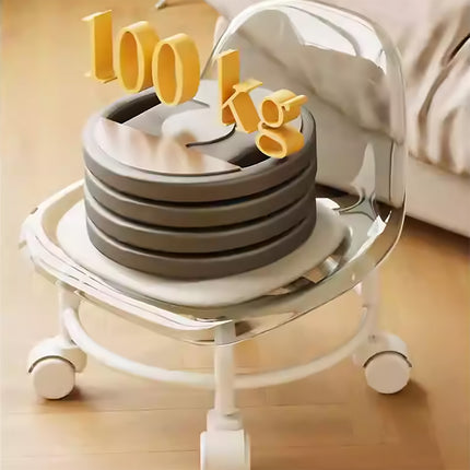 Stool with Universal Wheels Pulley Short Stool with Backrest Comfortable Seat