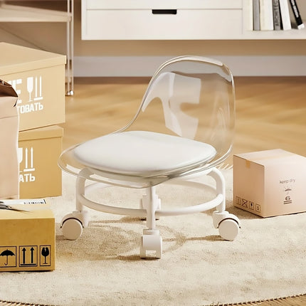 Stool with Universal Wheels Pulley Short Stool with Backrest Comfortable Seat