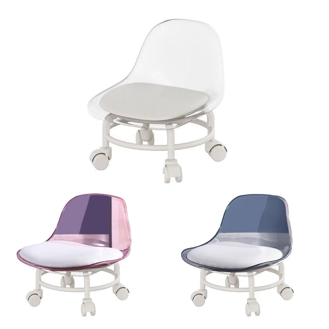 Stool with Universal Wheels Pulley Short Stool with Backrest Comfortable Seat