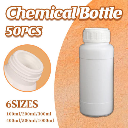 50pcs Chemical Bottle White Plastic Sample Reagent Bottles for Lab Storage