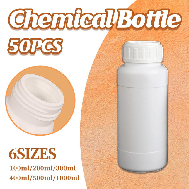 50pcs Chemical Bottle White Plastic Sample Reagent Bottles for Lab Storage