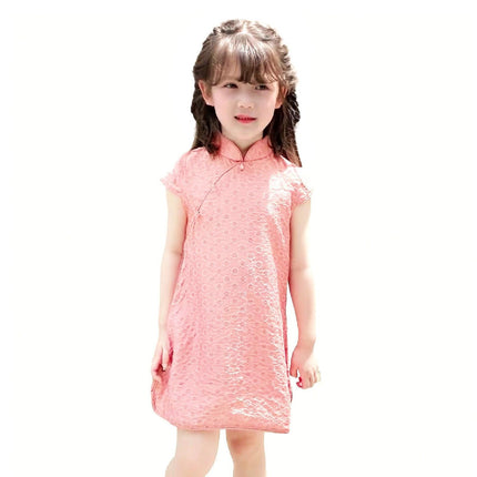 Girls Summer Cheongsam Dress Princess Solid Floral Fashion New Chinese Style - Aimall