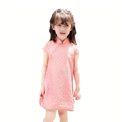 Girls Summer Cheongsam Dress Princess Solid Floral Fashion New Chinese Style - Aimall