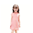 Girls Summer Cheongsam Dress Princess Solid Floral Fashion New Chinese Style - Aimall